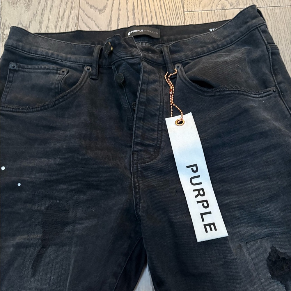 Purple Men's Distressed Skinny Jeans - Black